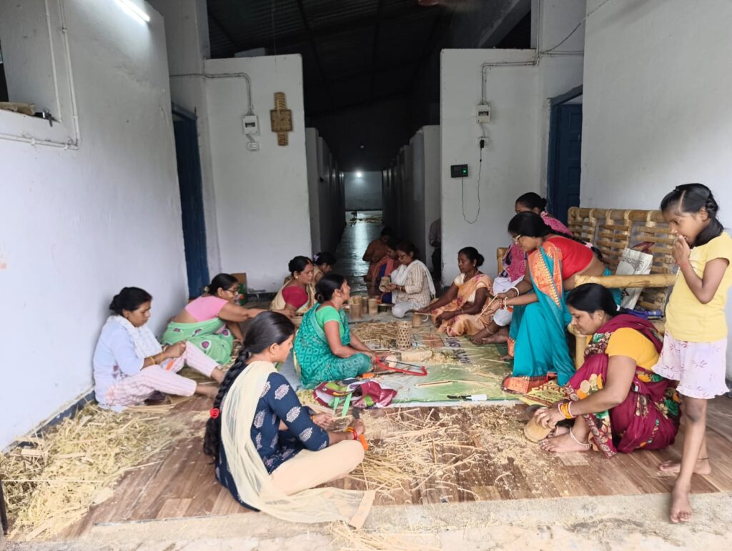 Women artisans learning bamboo craft