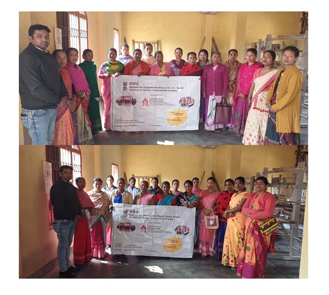 Group photo of Handloom Weaver (Frame Loom) batch 23643 trainees at IIE Incubation Centre, Kalitakuchi