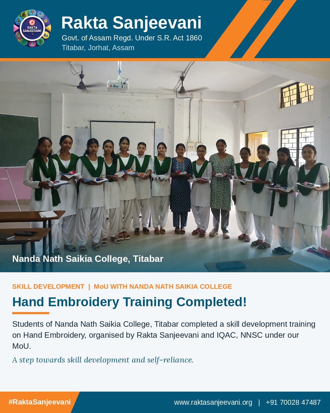 Hand embroidery training at Nanda Nath Saikia College, Titabar